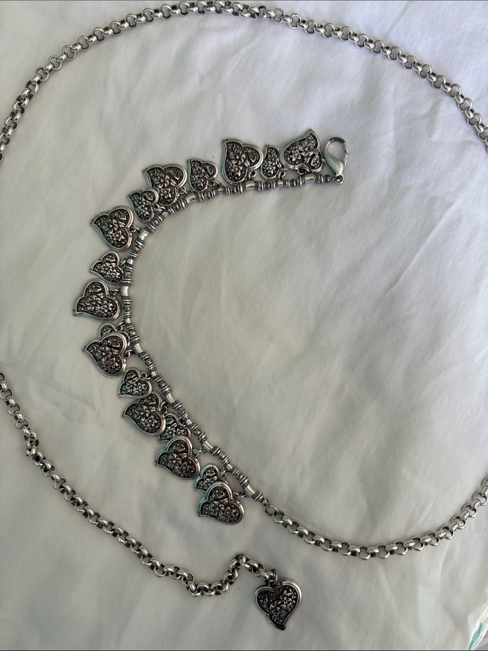 Brighton Silver Plated Chain Link Belt with Heart Detail